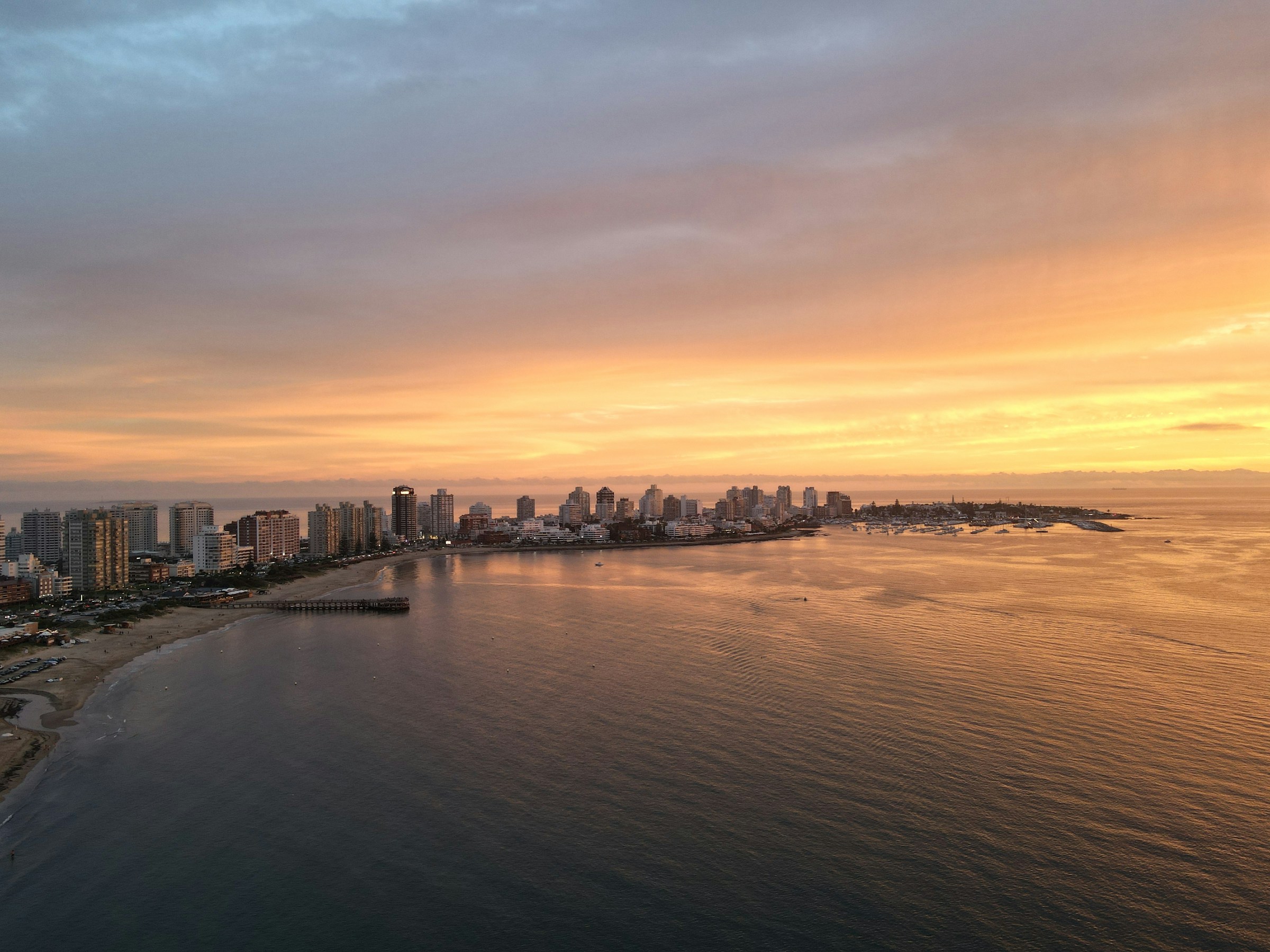 Montevideo rambla coastline at golden hour